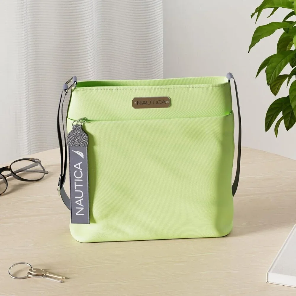 Women's Lime Nylon Crossbody Bag Purse with Adjustable Shoulder Strap